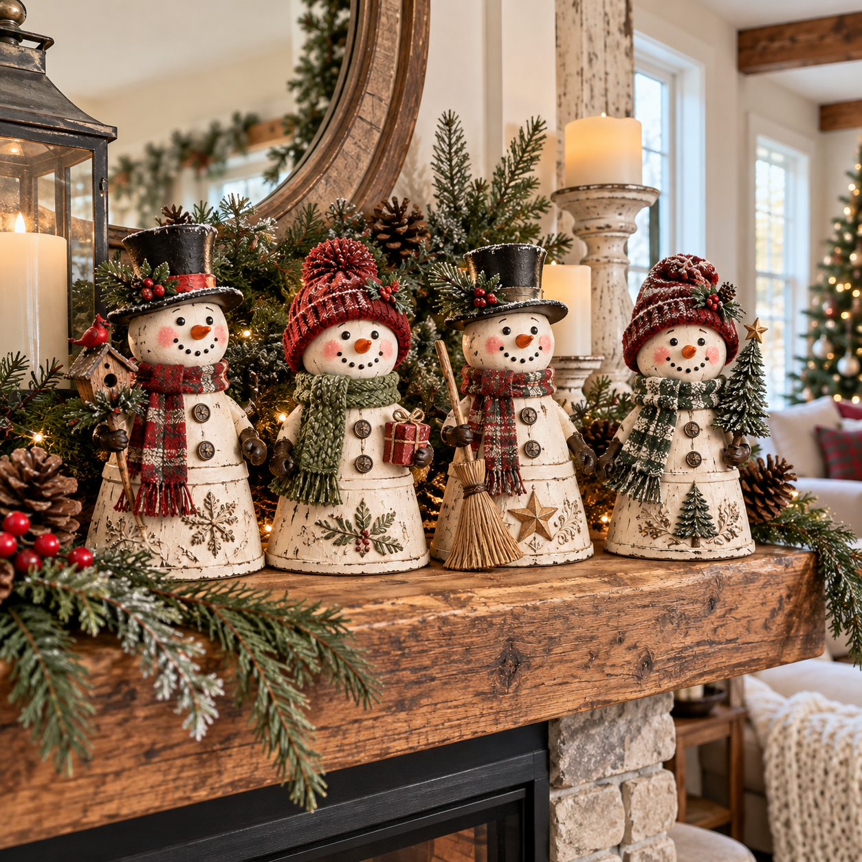 Vintage Farmhouse Christmas Snowman Figurines