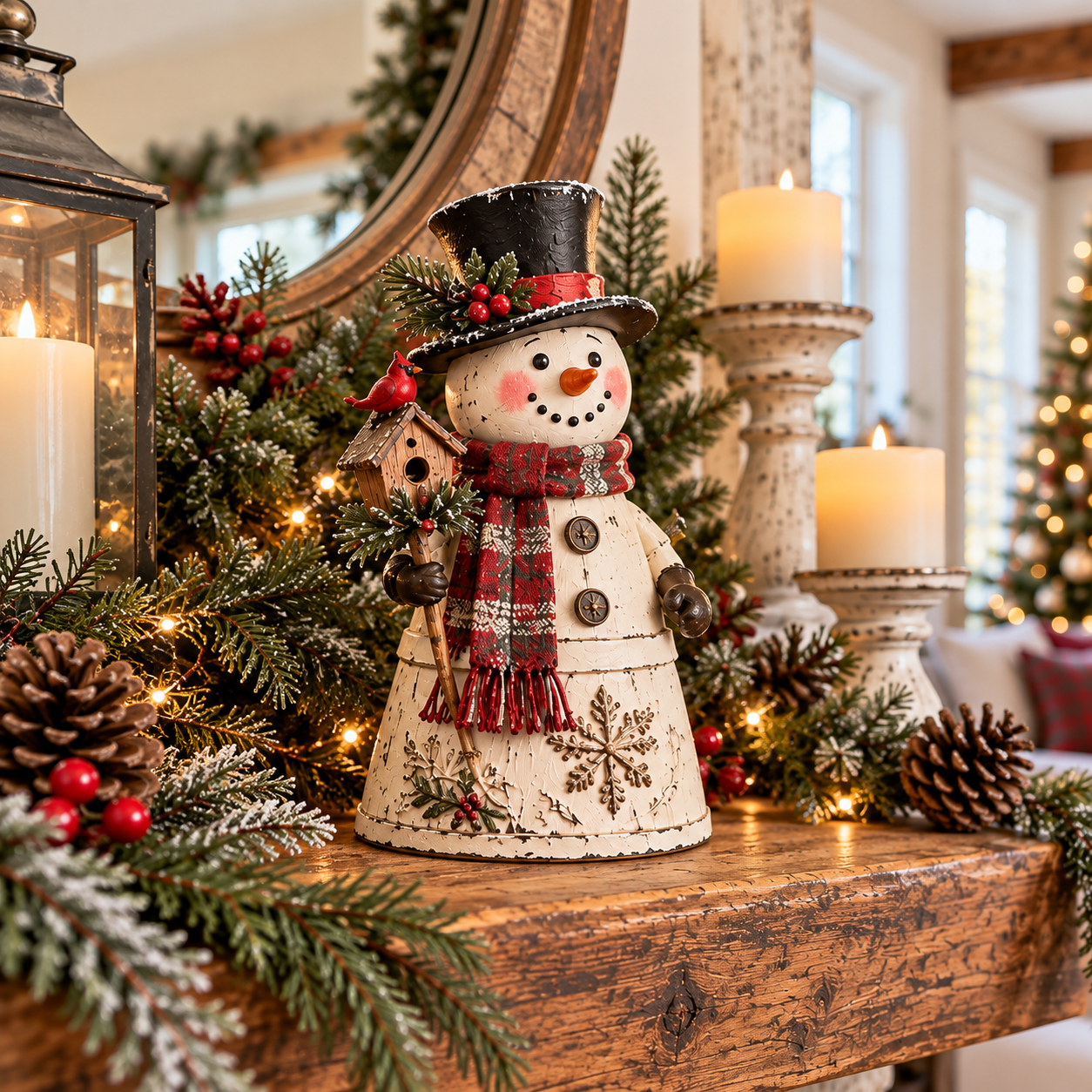 Vintage Farmhouse Christmas Snowman Figurines