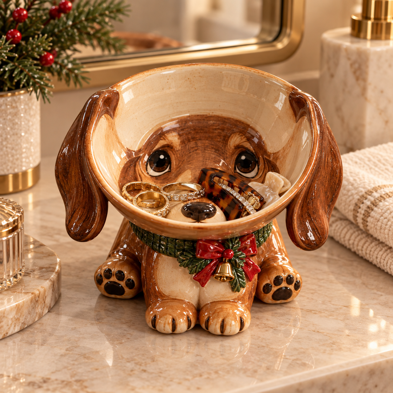 Vintage Christmas Dachshund Jewelry Bowl