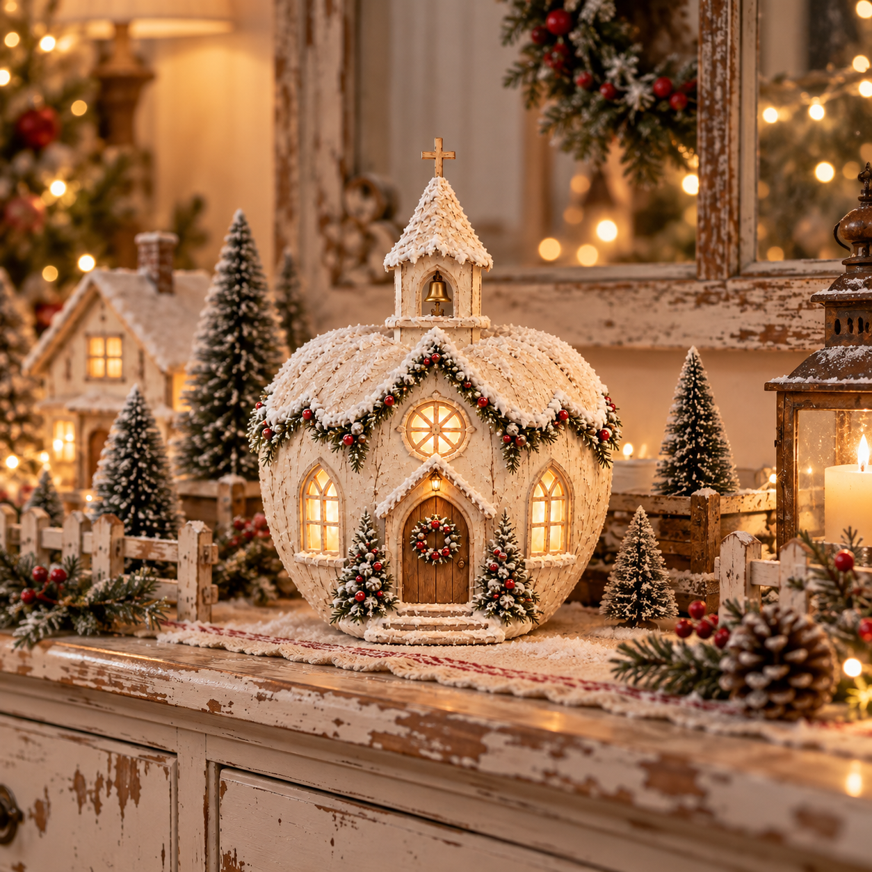 Vintage Lighted Apple Christmas Chapel