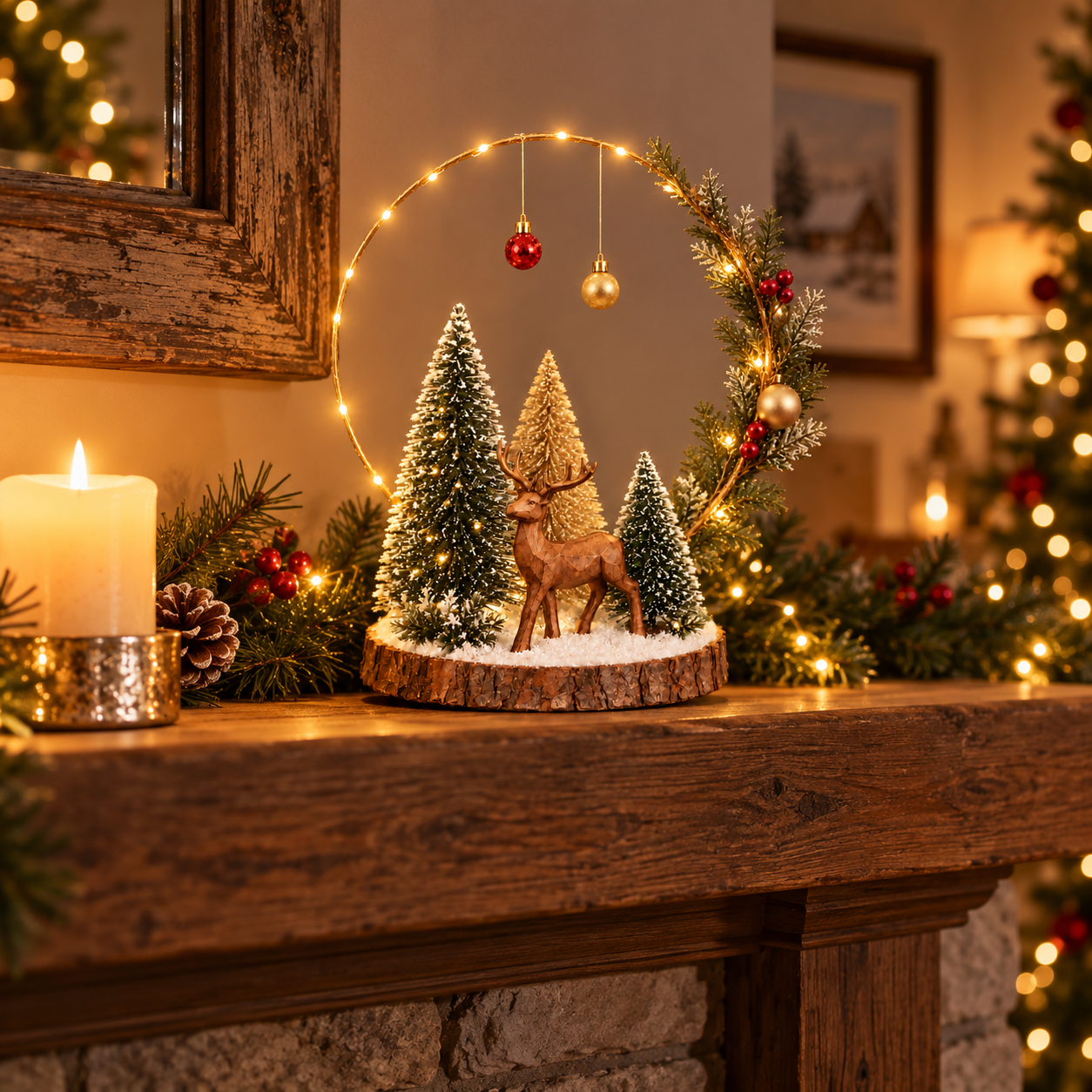 Vintage Woodland Christmas Deer Light Decor