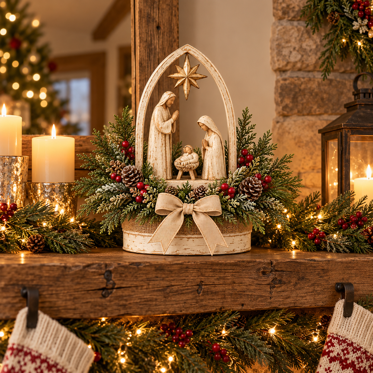 Vintage Farmhouse Christmas Nativity Centerpiece