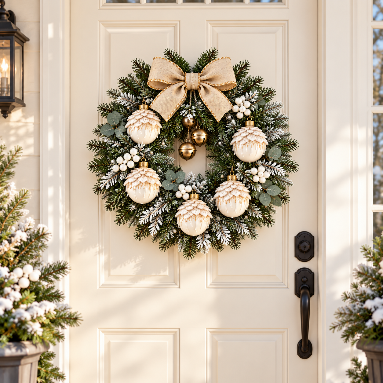 Vintage Lighted White Pinecone Christmas Wreath