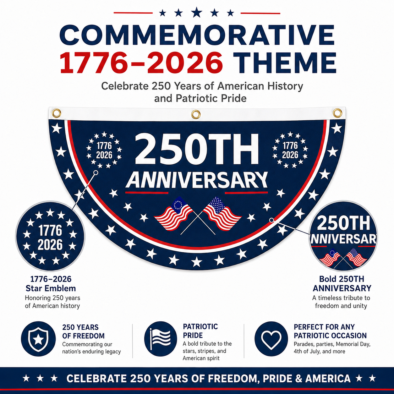 250th Anniversary Patriotic Banner – American Flag Decoration