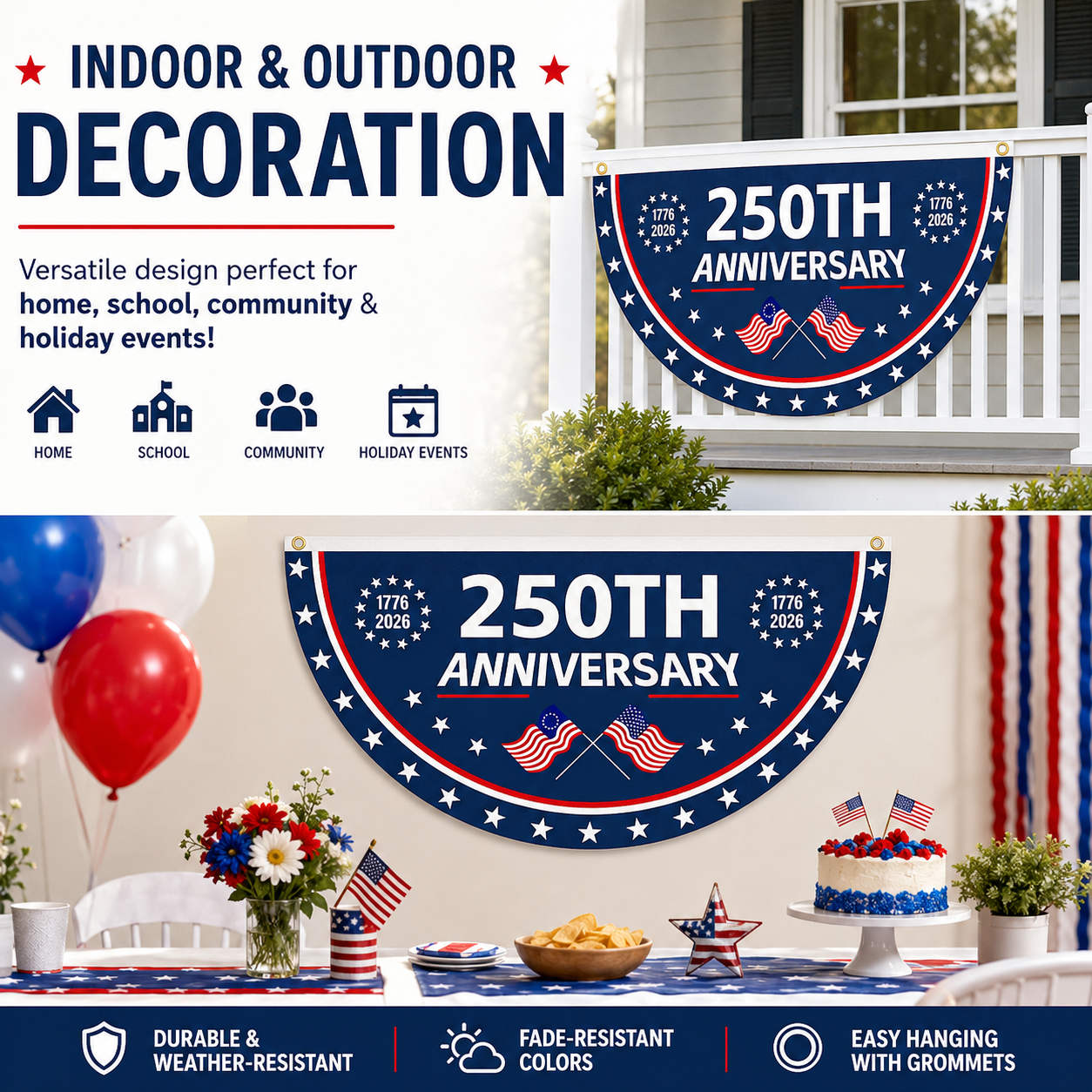 250th Anniversary Patriotic Banner – American Flag Decoration