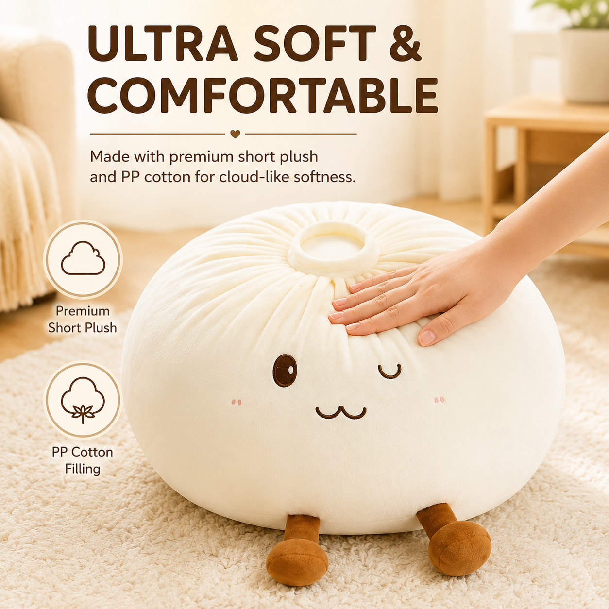 Cute Baozi Plush Pillow – Soft Stuffed Dumpling Cushion