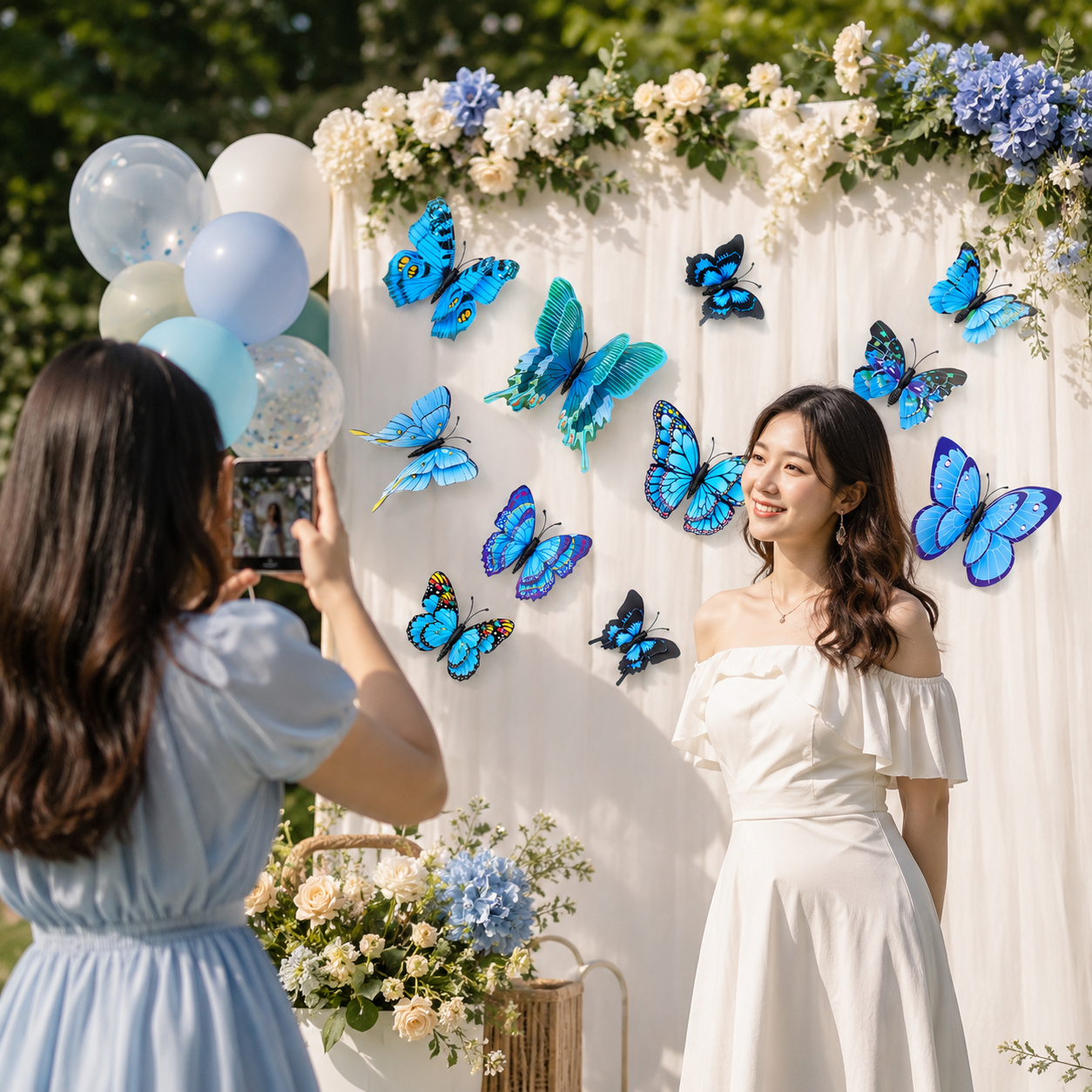 3D Blue Decorative Wall Butterflies – Set of 12, Double-Layer Realistic Design