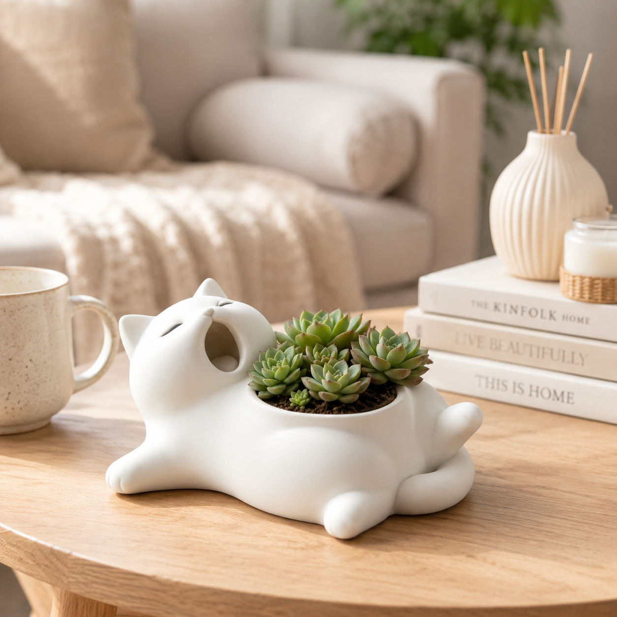 Cute Cat Shaped Succulent Planter – Whimsical Desktop Plant Pot