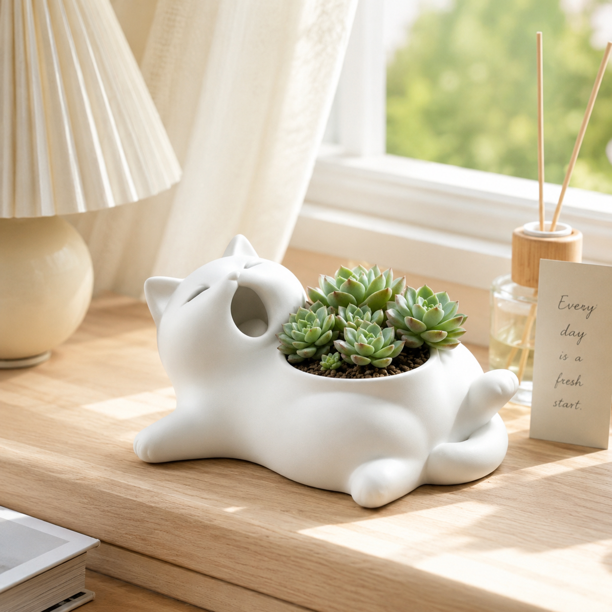Cute Cat Shaped Succulent Planter – Whimsical Desktop Plant Pot