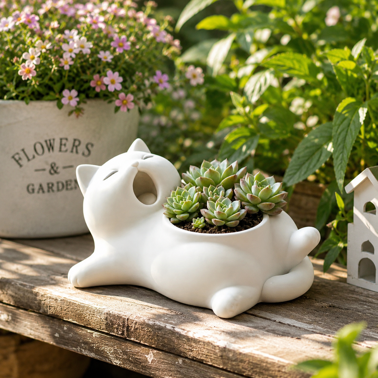 Cute Cat Shaped Succulent Planter – Whimsical Desktop Plant Pot