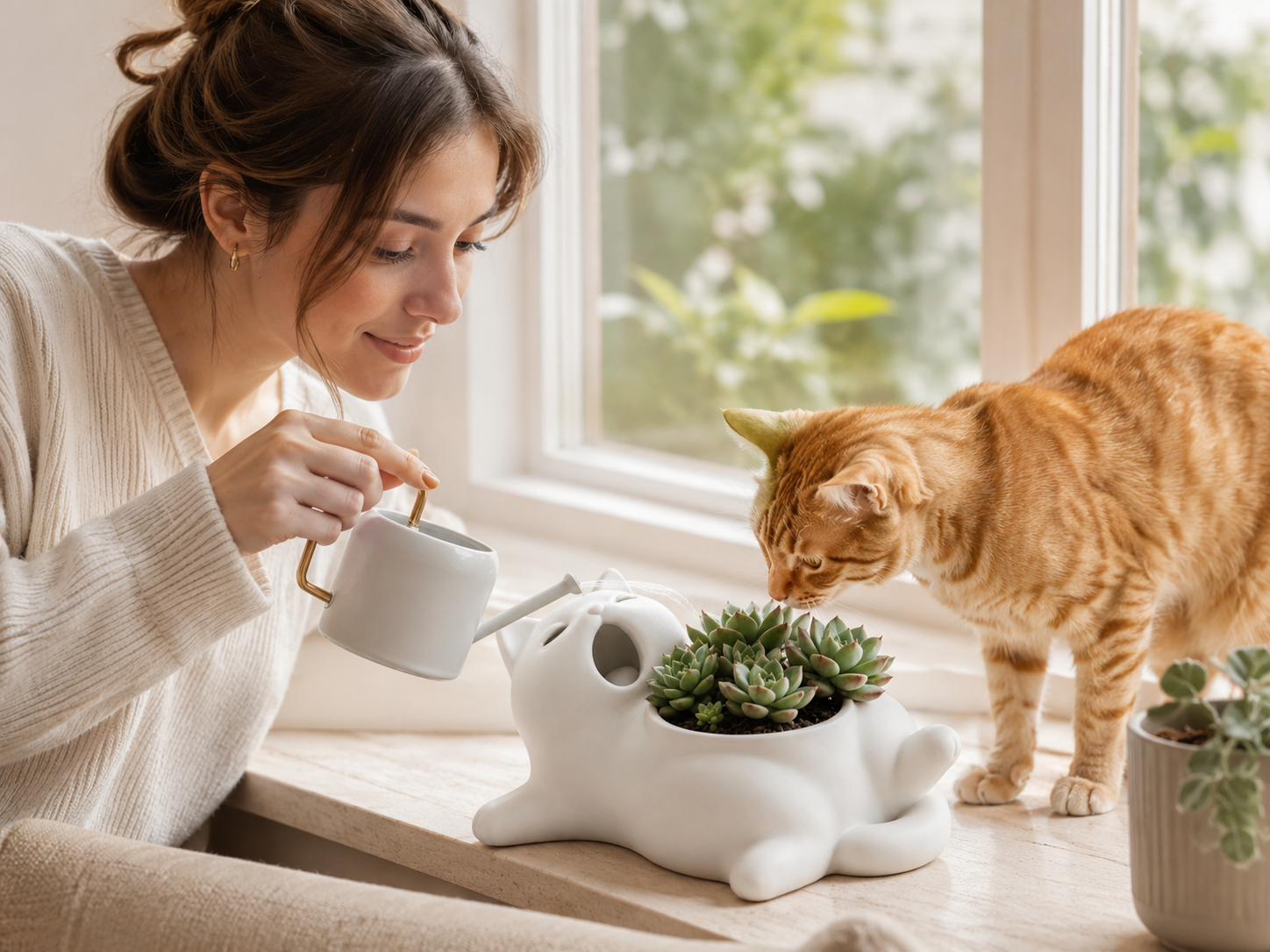 Cute Cat Shaped Succulent Planter – Whimsical Desktop Plant Pot