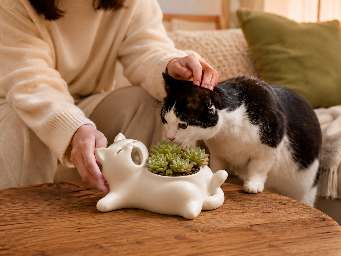 Cute Cat Shaped Succulent Planter – Whimsical Desktop Plant Pot