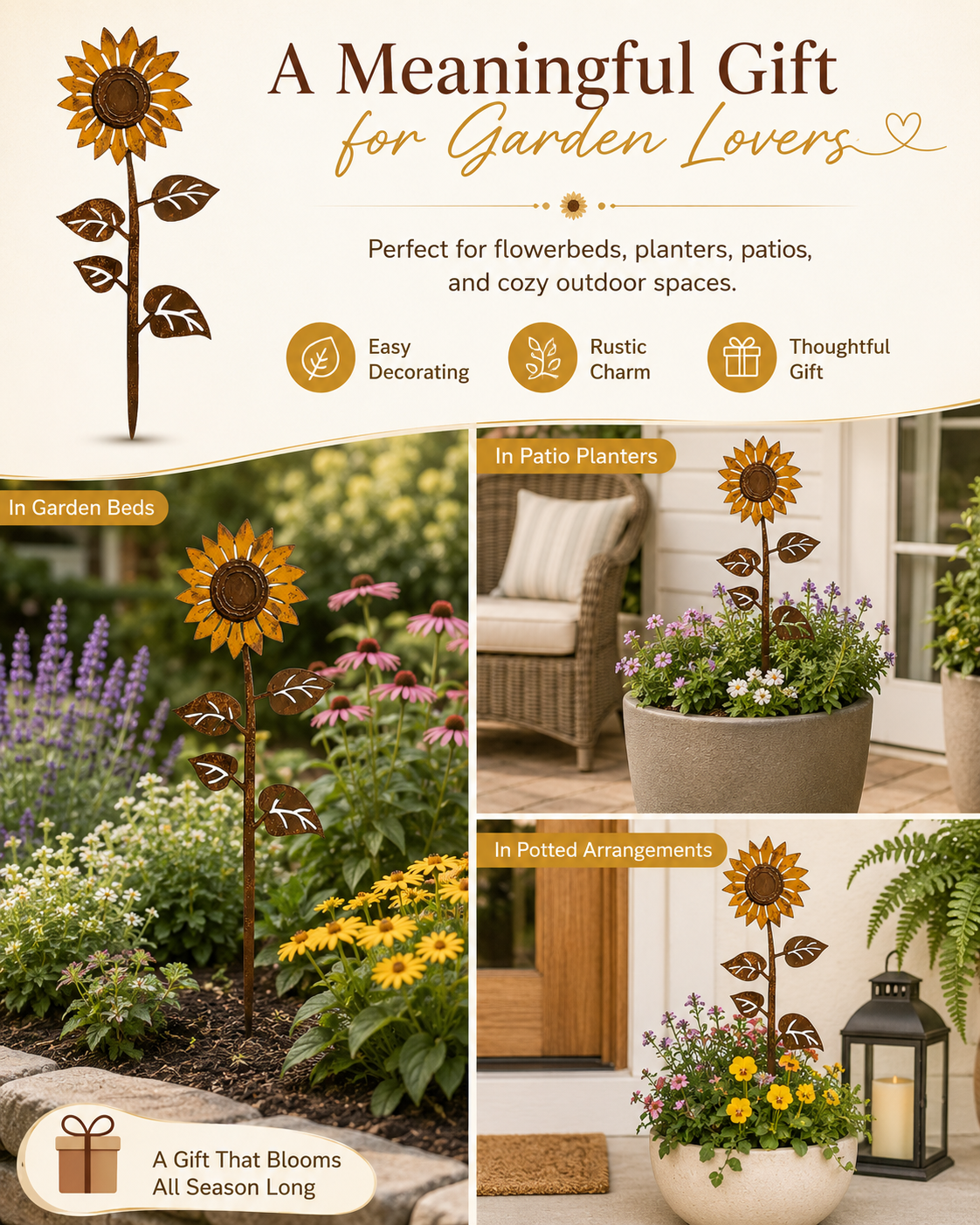Sunflower Garden Stake – Rustic Metal Outdoor Decor for Your Garden, Yard, or Patio