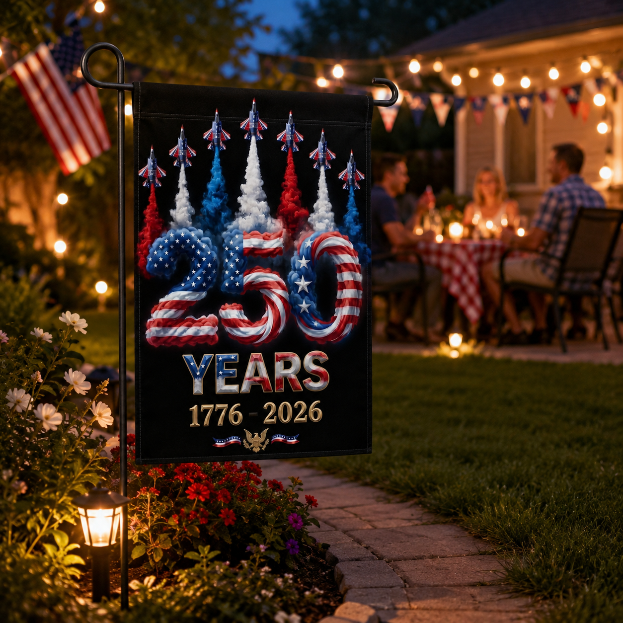 4th of July Patriotic Garden Flag – 250th Anniversary USA Celebration 1776-2026