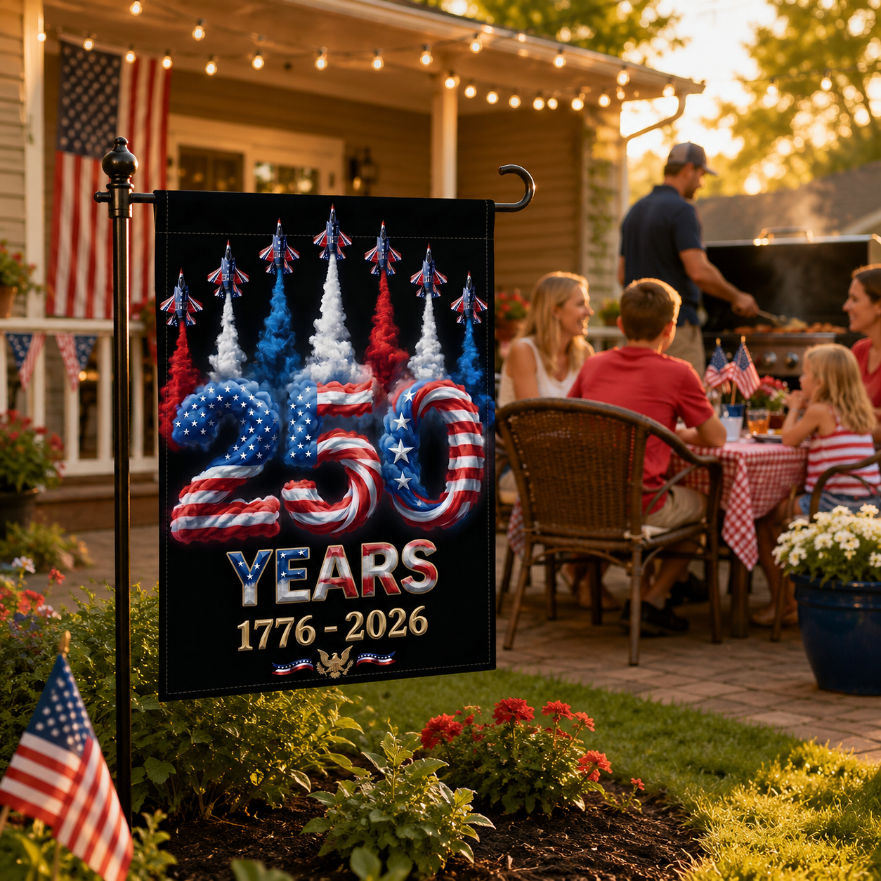 4th of July Patriotic Garden Flag – 250th Anniversary USA Celebration 1776-2026