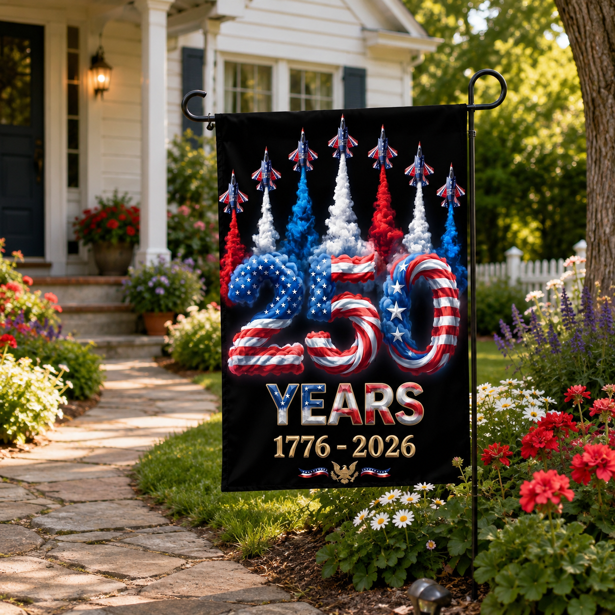 4th of July Patriotic Garden Flag – 250th Anniversary USA Celebration 1776-2026