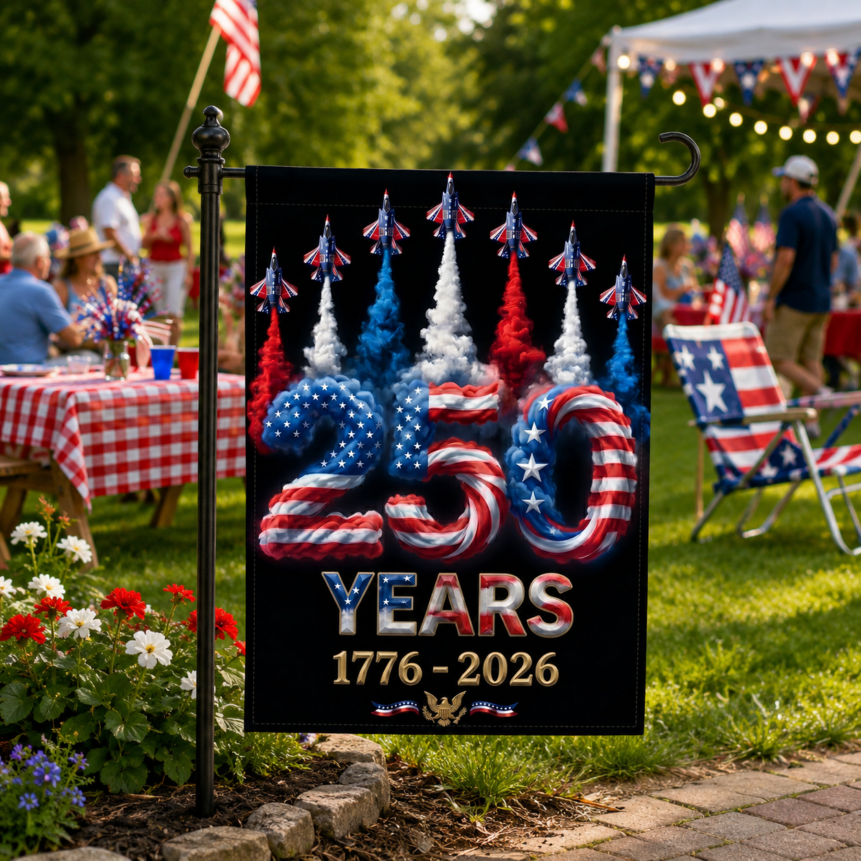 4th of July Patriotic Garden Flag – 250th Anniversary USA Celebration 1776-2026