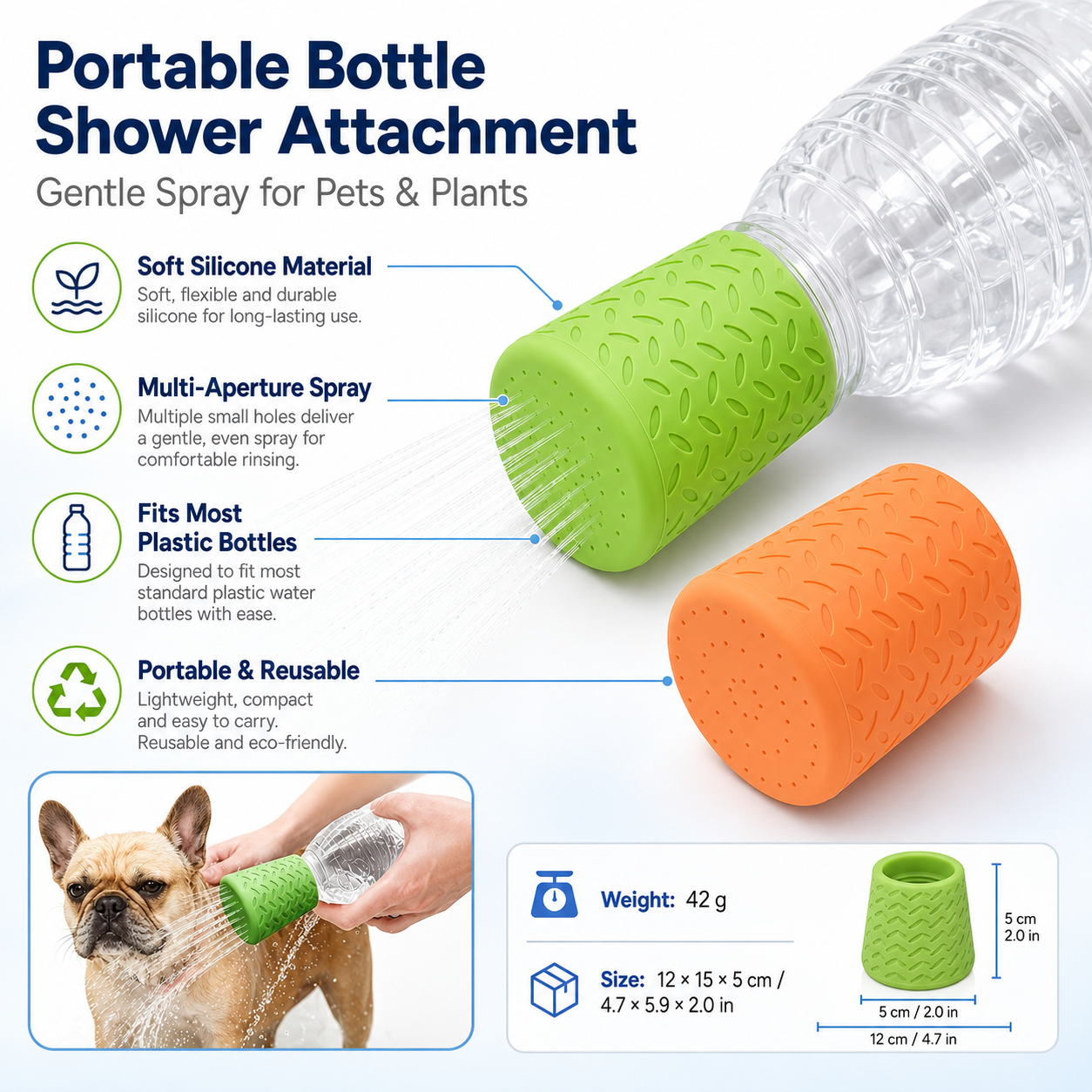 2Pcs-Multi-Aperture Silicone Water Bottle Sprayer – Portable Pet & Plant Shower