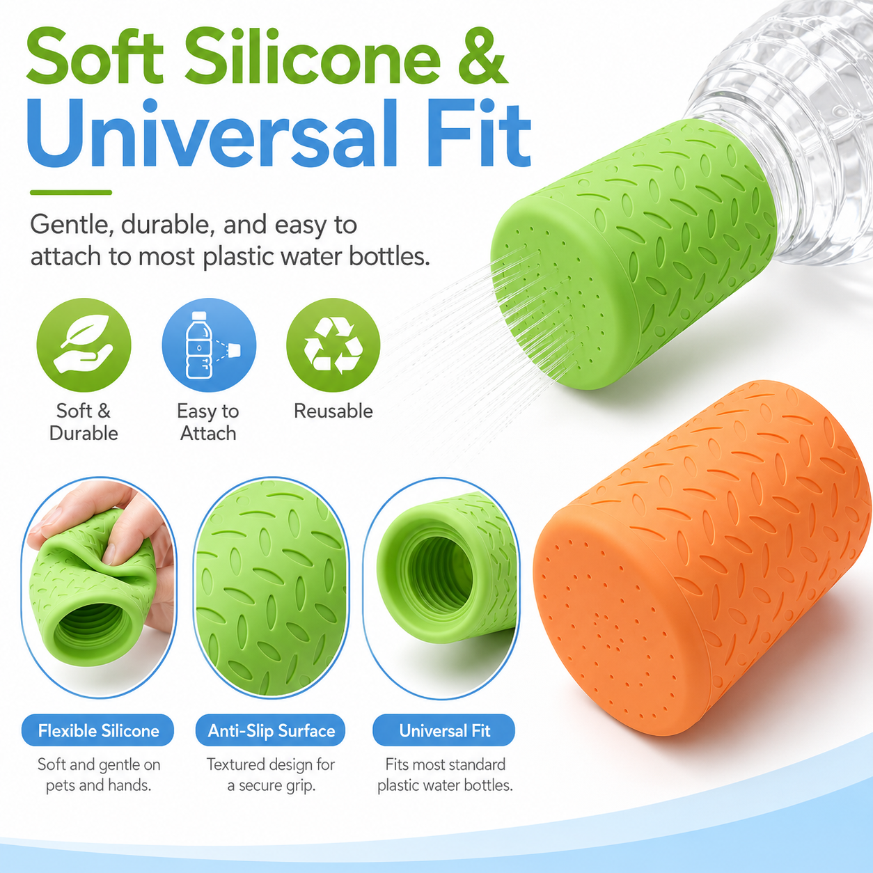 2Pcs-Multi-Aperture Silicone Water Bottle Sprayer – Portable Pet & Plant Shower