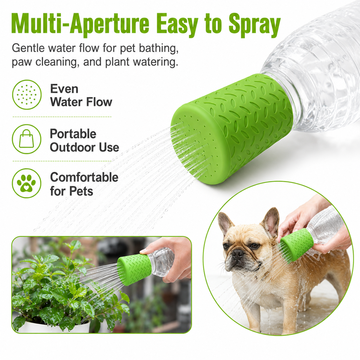 2Pcs-Multi-Aperture Silicone Water Bottle Sprayer – Portable Pet & Plant Shower