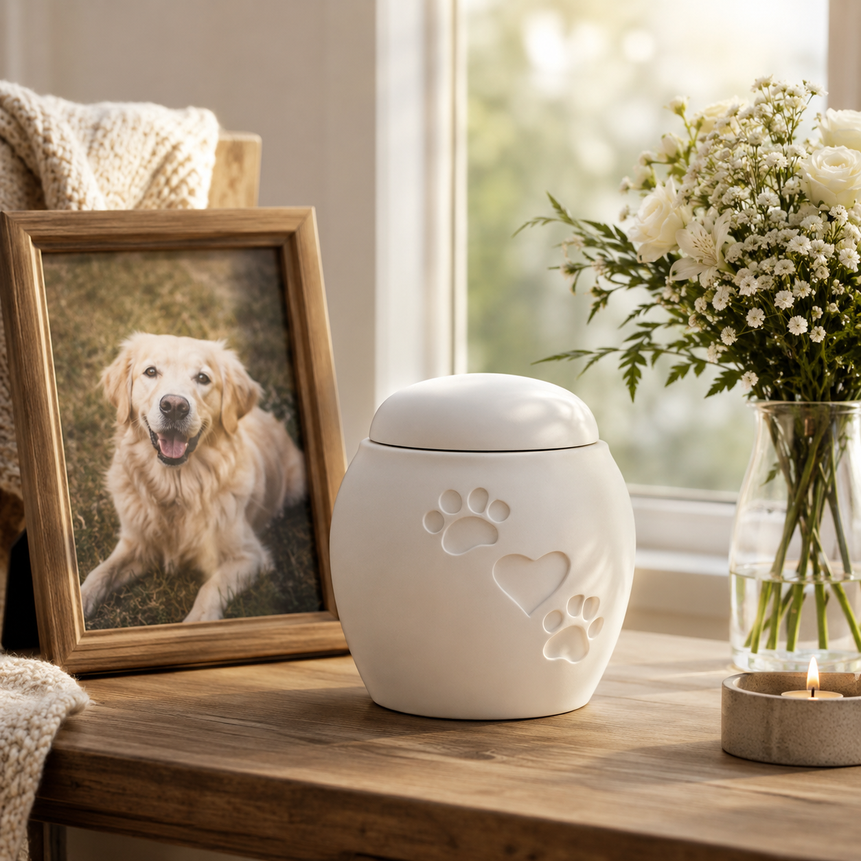 Pet Memorial Urn – Elegant Paw & Heart Design