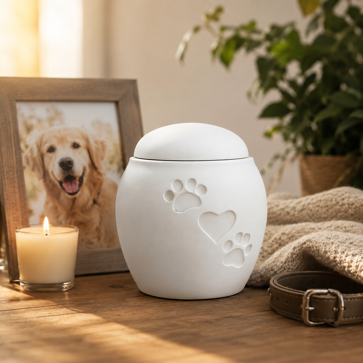 Pet Memorial Urn – Elegant Paw & Heart Design