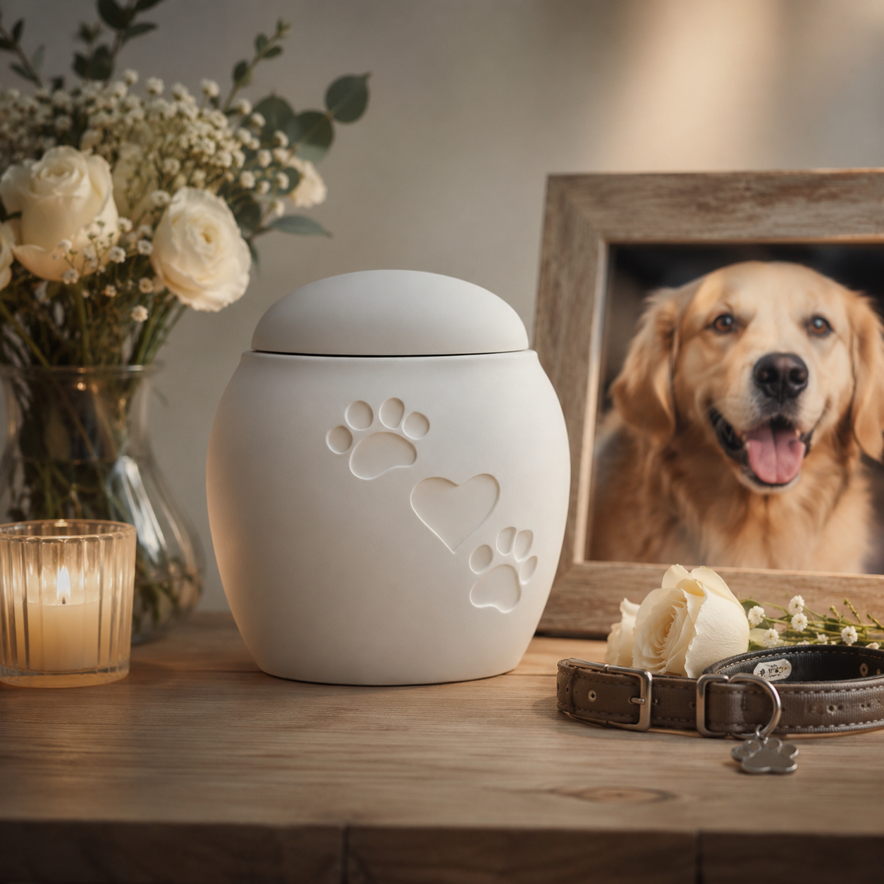 Pet Memorial Urn – Elegant Paw & Heart Design