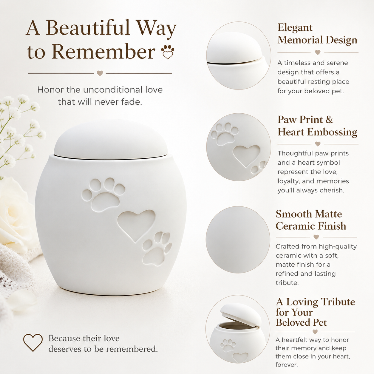 Pet Memorial Urn – Elegant Paw & Heart Design