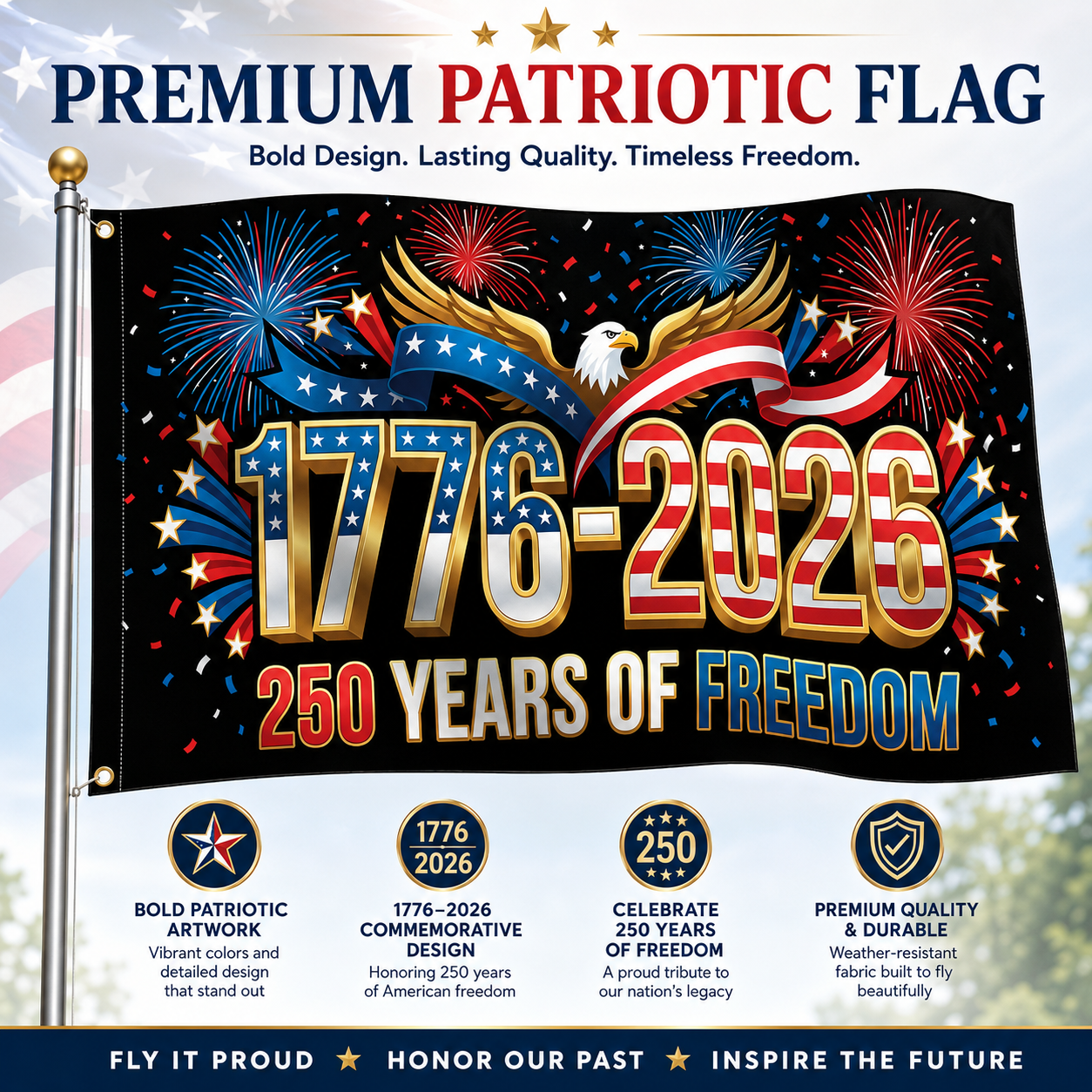 “250 Years of Freedom Patriotic Flag – 1776-2026 American Independence Celebration”