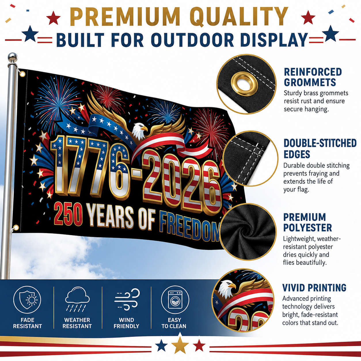 “250 Years of Freedom Patriotic Flag – 1776-2026 American Independence Celebration”