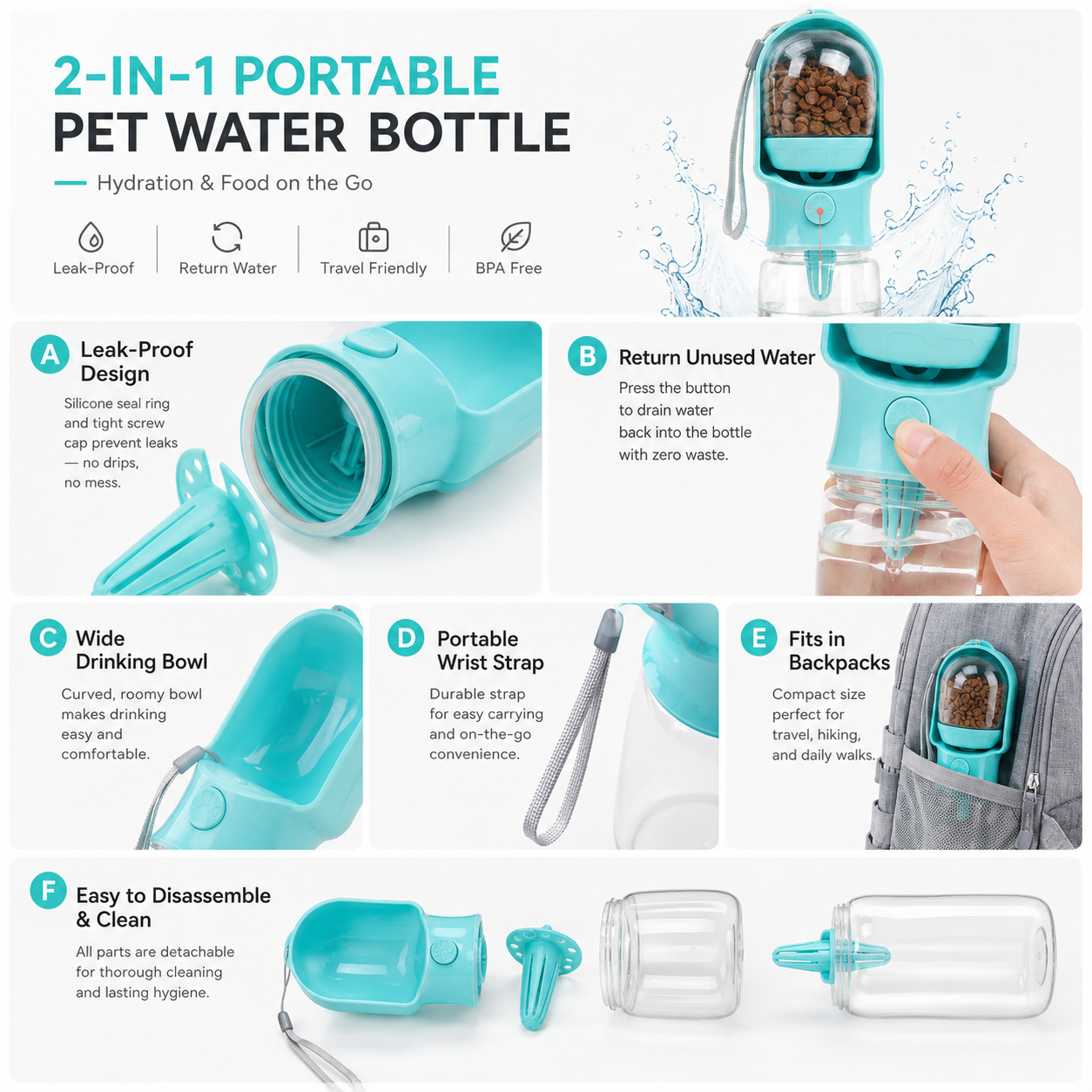 2-in-1 Portable Pet Water & Food Bottle