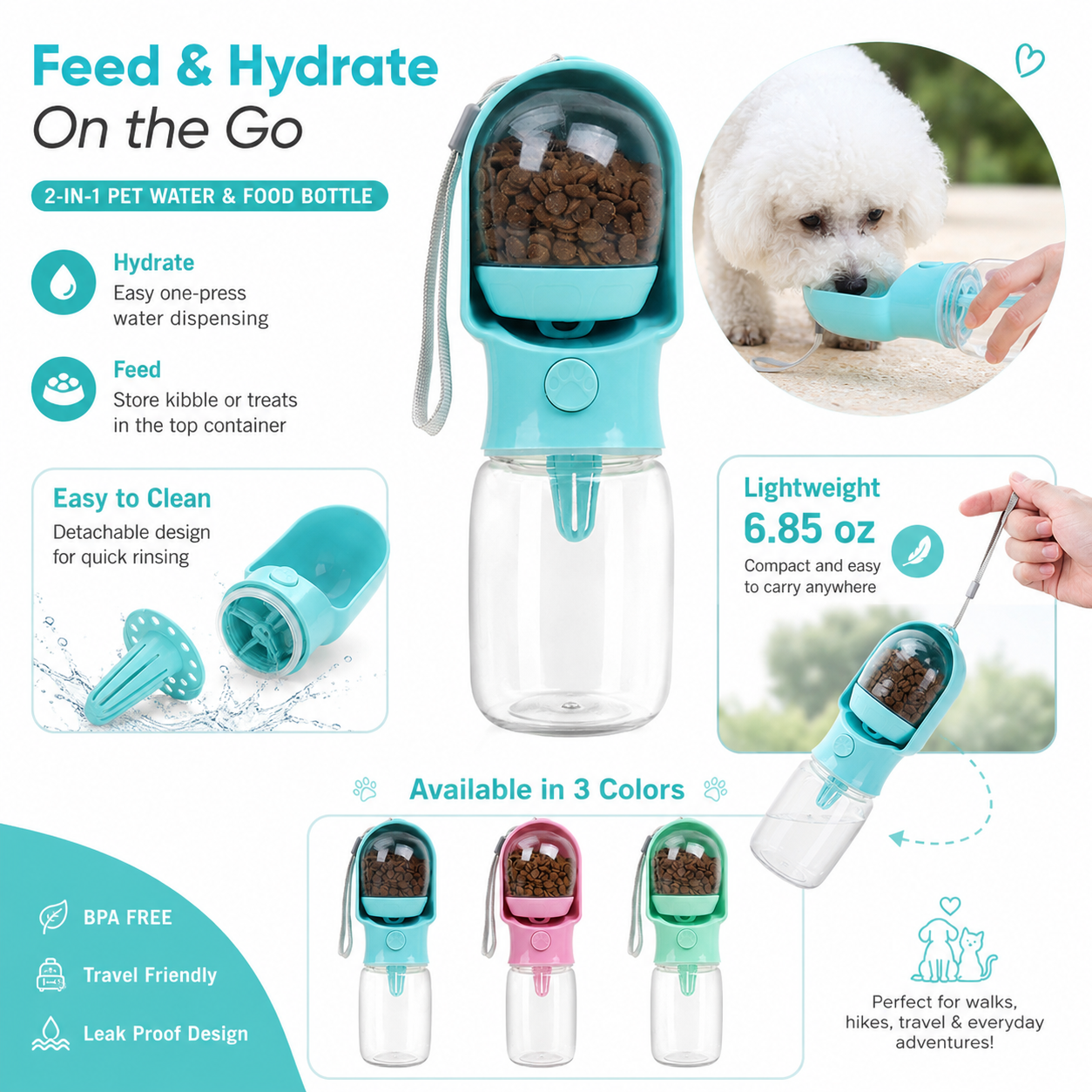 2-in-1 Portable Pet Water & Food Bottle