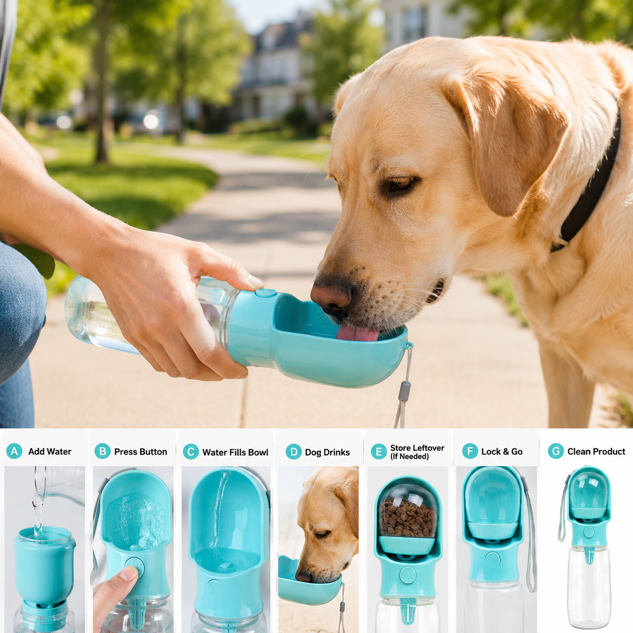 2-in-1 Portable Pet Water & Food Bottle