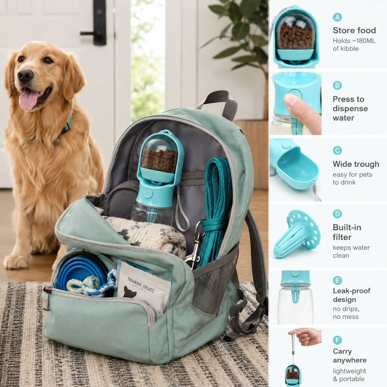 2-in-1 Portable Pet Water & Food Bottle