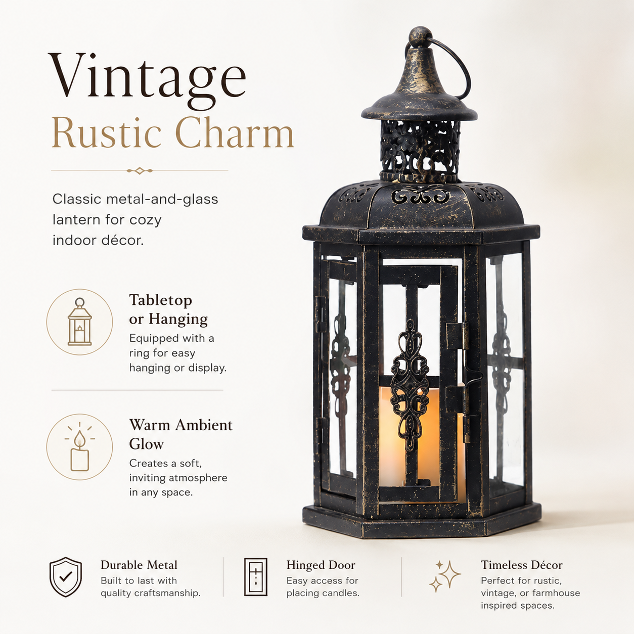 Vintage Rustic Lantern Candle Holder