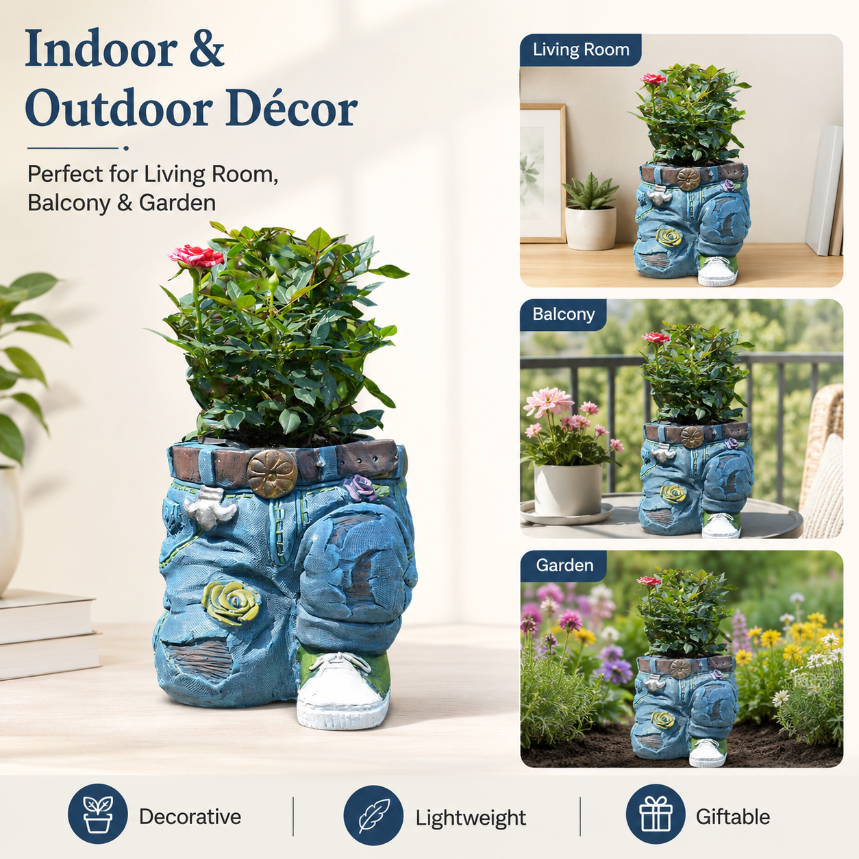Whimsical Denim Jeans Planter – Fun & Quirky Indoor/Outdoor Pot
