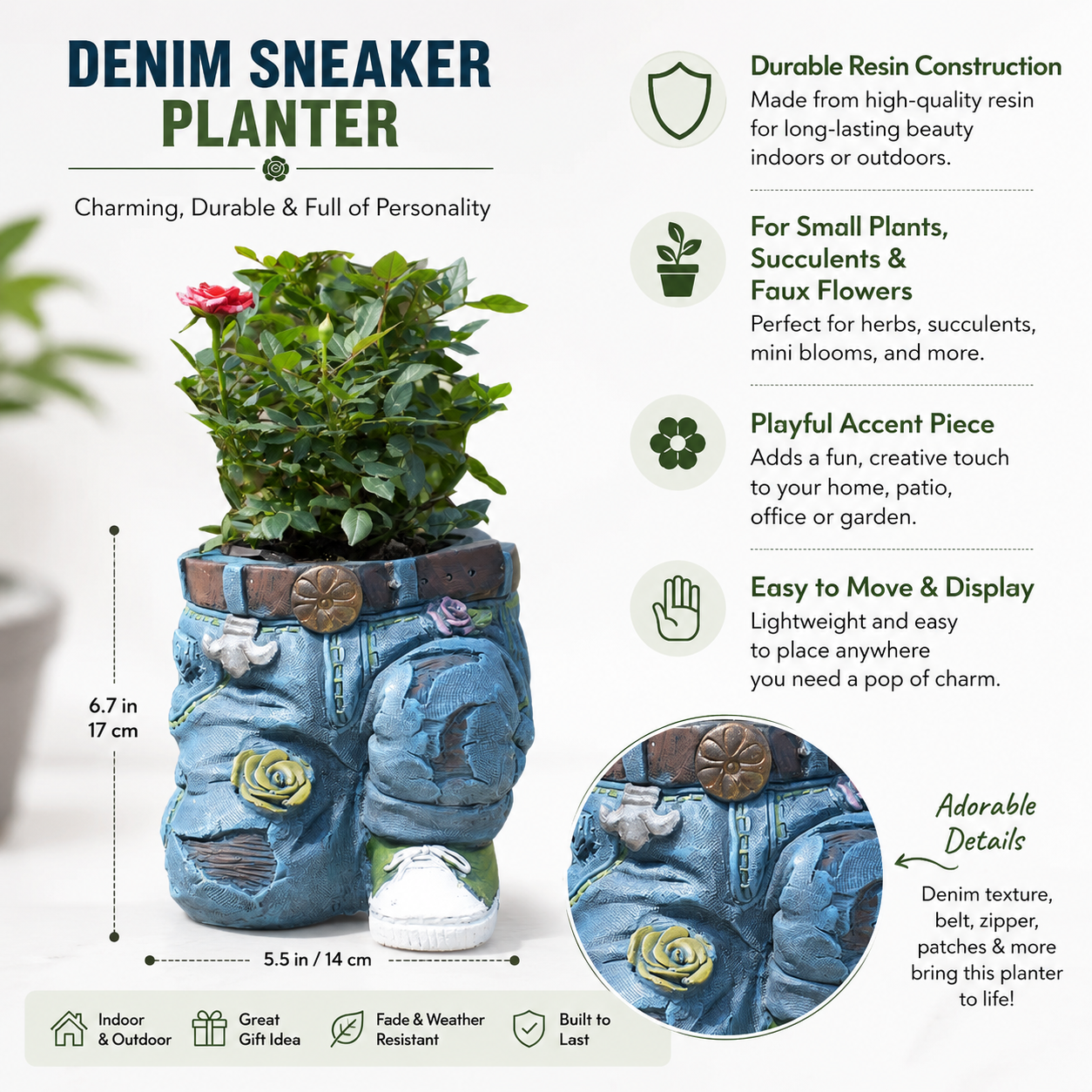 Whimsical Denim Jeans Planter – Fun & Quirky Indoor/Outdoor Pot