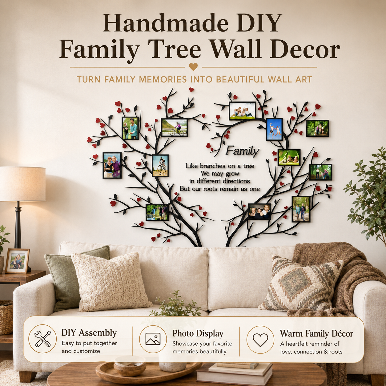 DIY Family Tree Wall Decal with Photo Frames for Home Decor