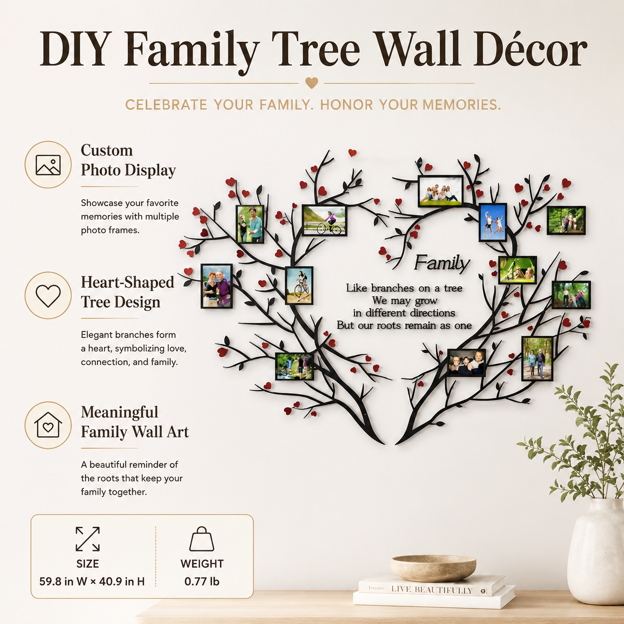 DIY Family Tree Wall Decal with Photo Frames for Home Decor