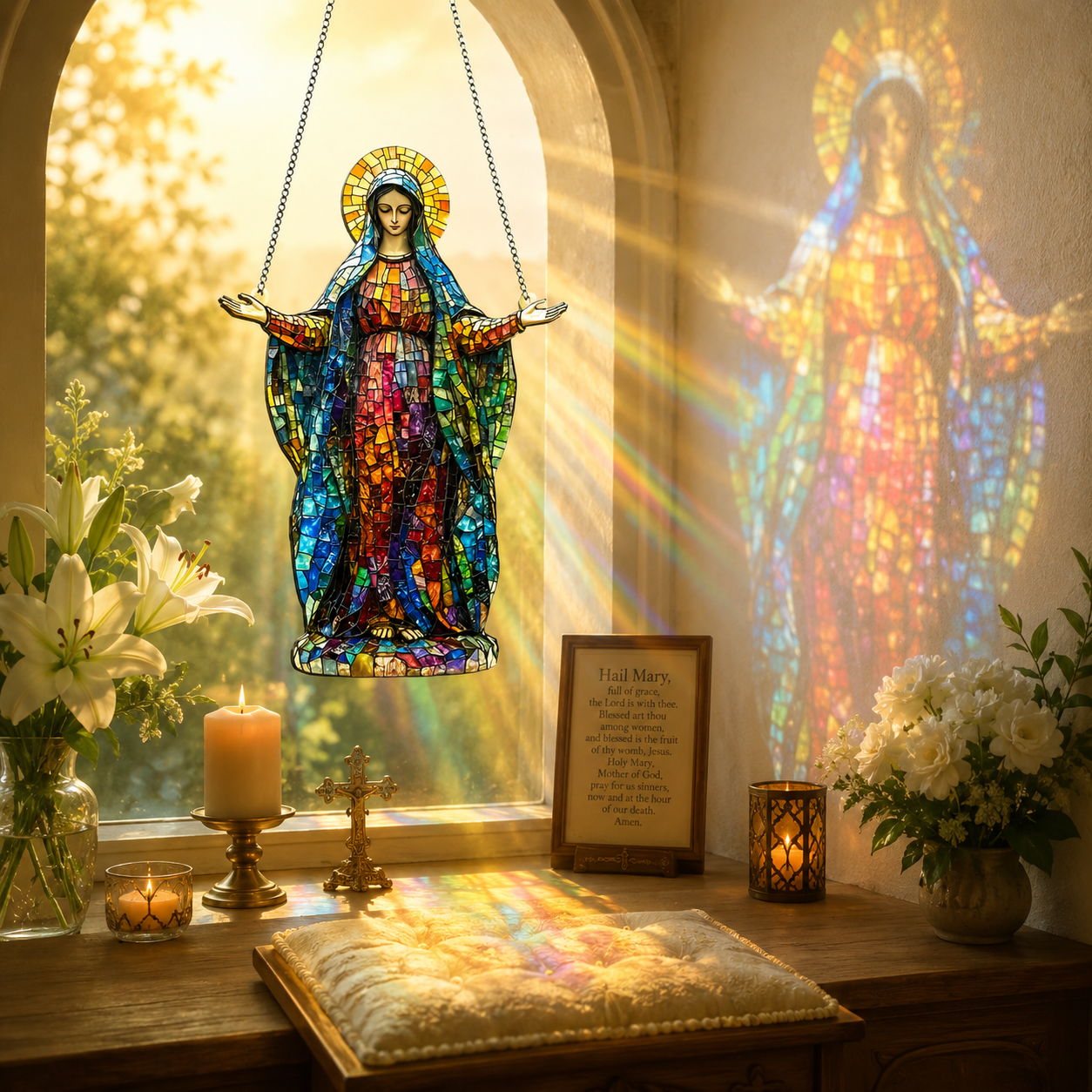 Stained Glass Style Virgin Mary Hanging Ornament