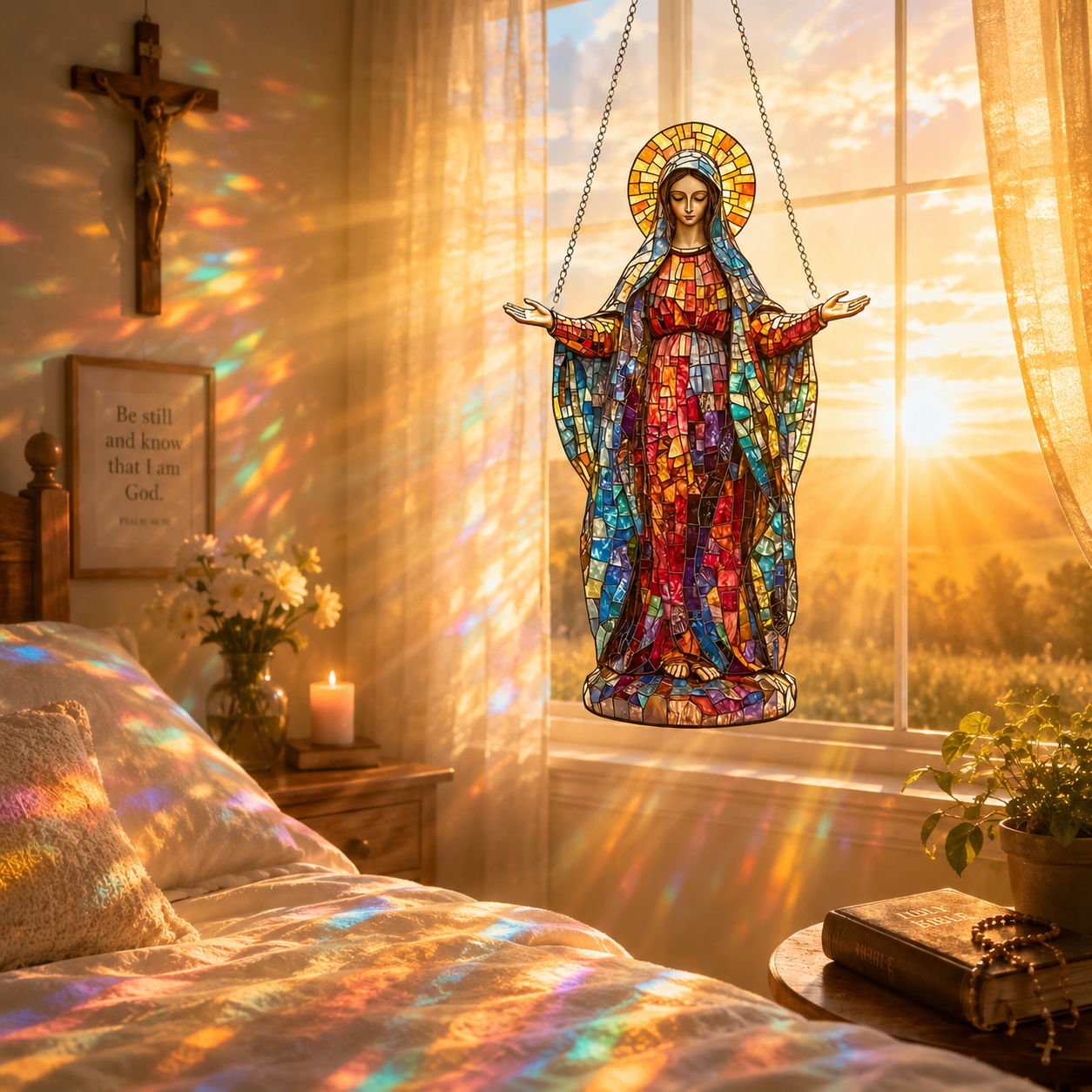Stained Glass Style Virgin Mary Hanging Ornament