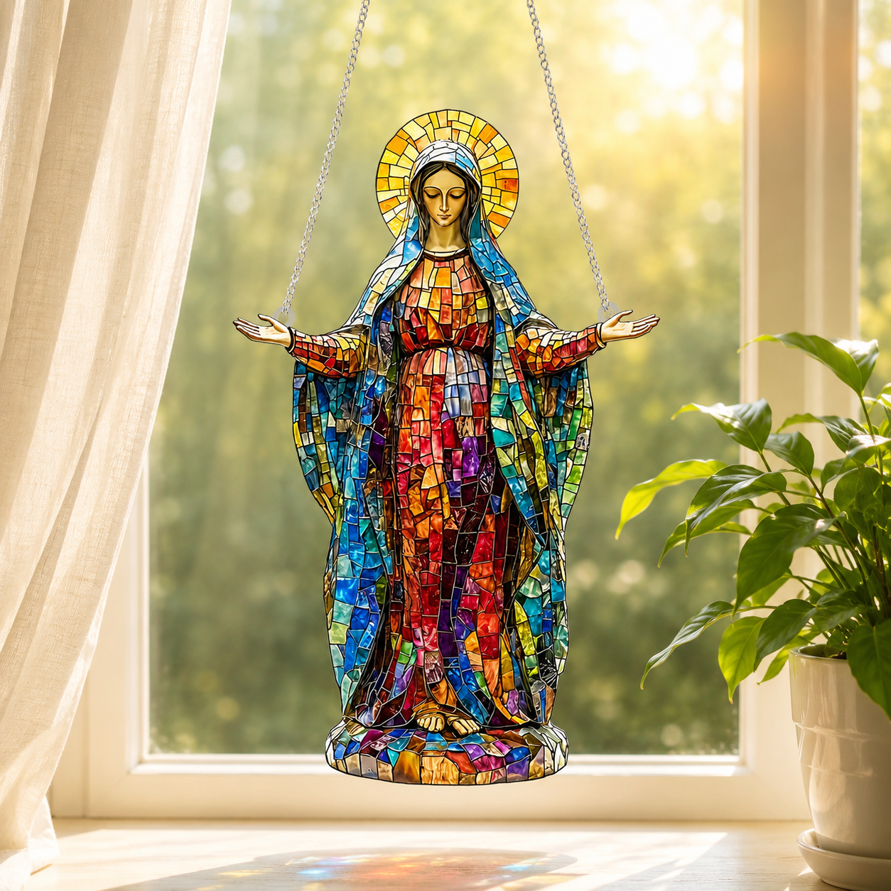 Stained Glass Style Virgin Mary Hanging Ornament