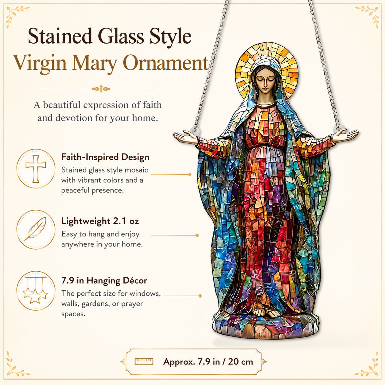 Stained Glass Style Virgin Mary Hanging Ornament