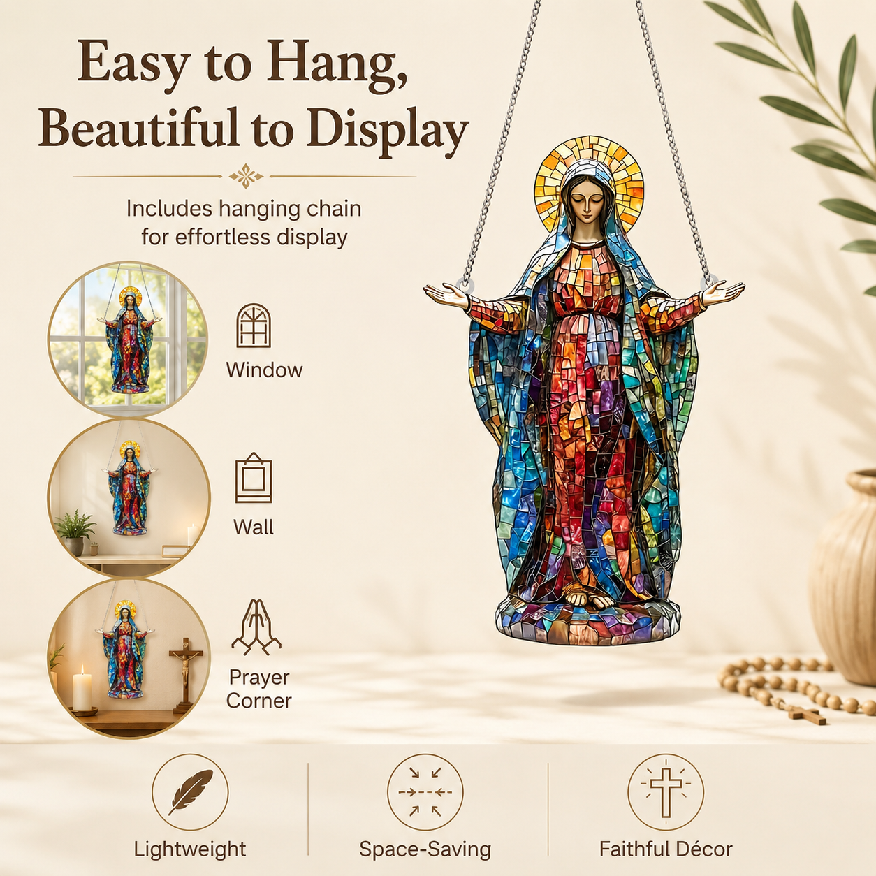 Stained Glass Style Virgin Mary Hanging Ornament