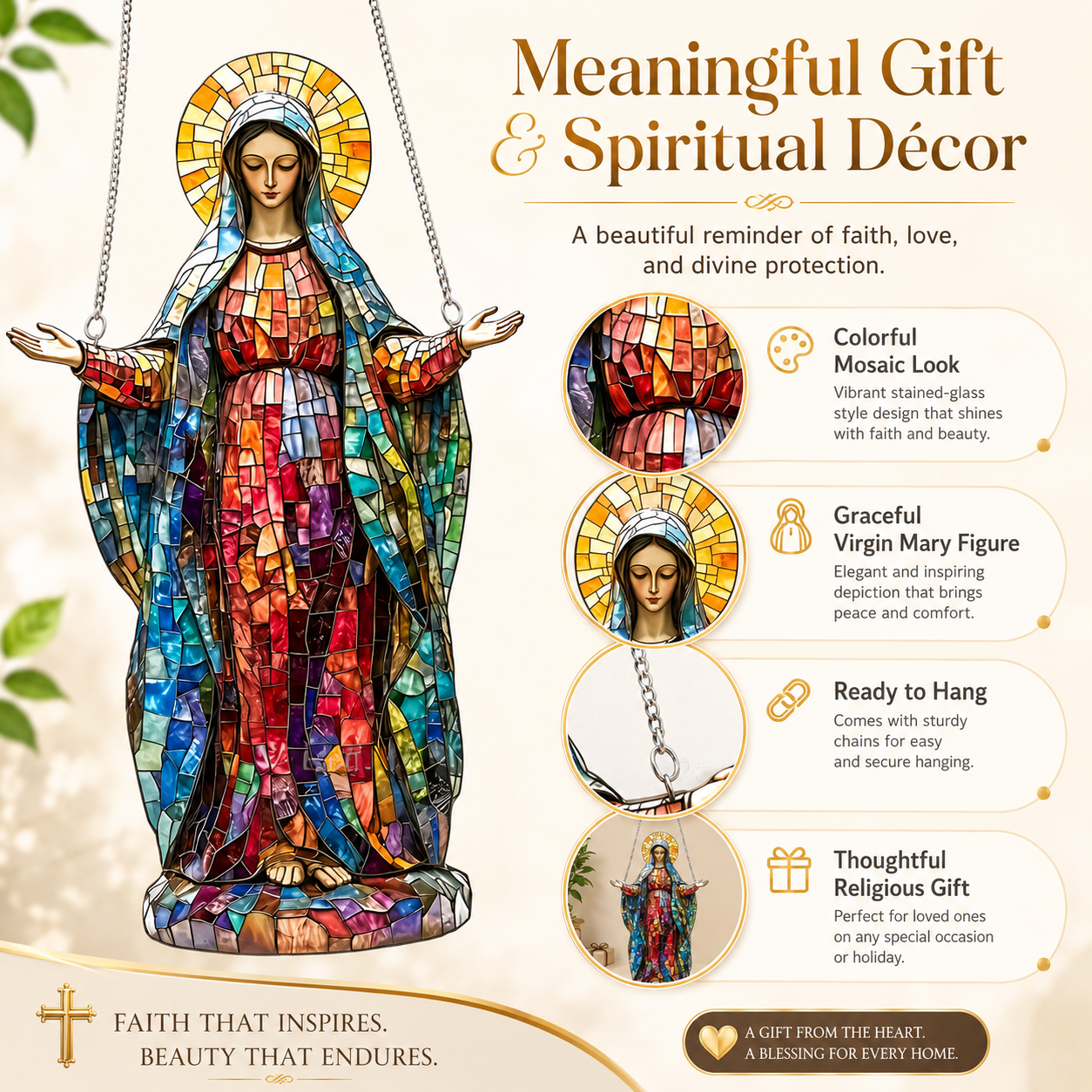 Stained Glass Style Virgin Mary Hanging Ornament