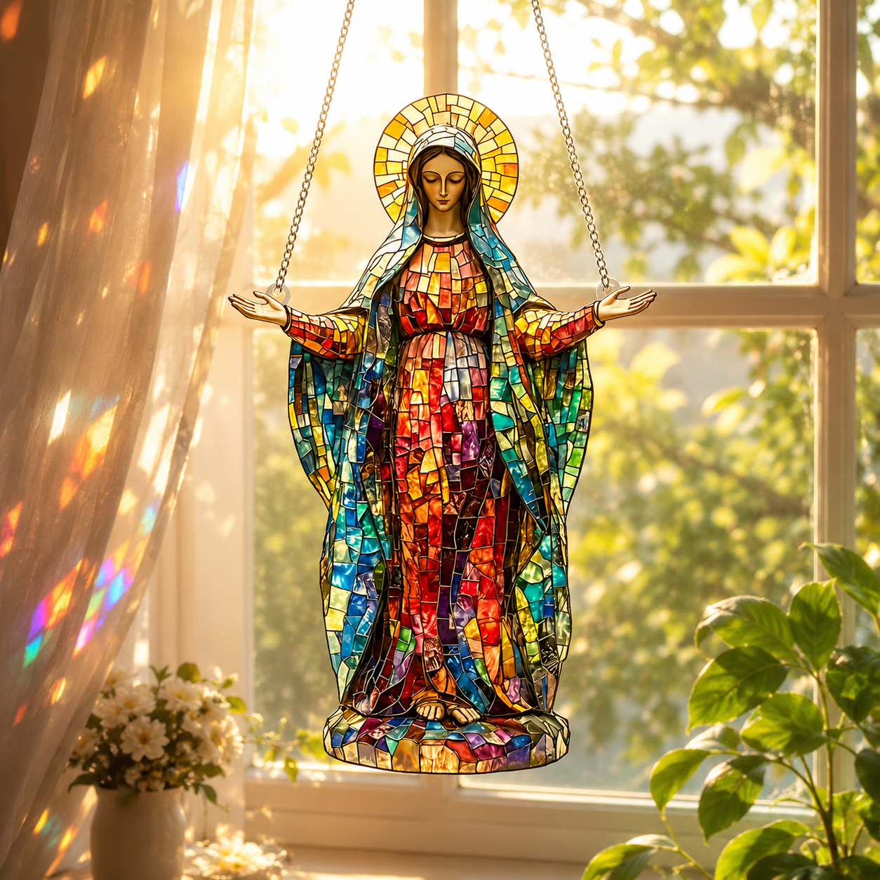Stained Glass Style Virgin Mary Hanging Ornament
