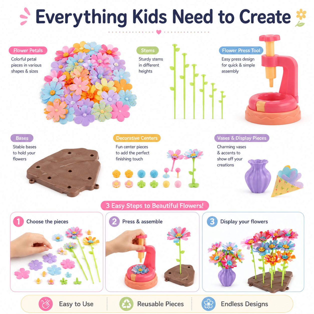 116PCS-DIY Flower Craft Kit for Kids