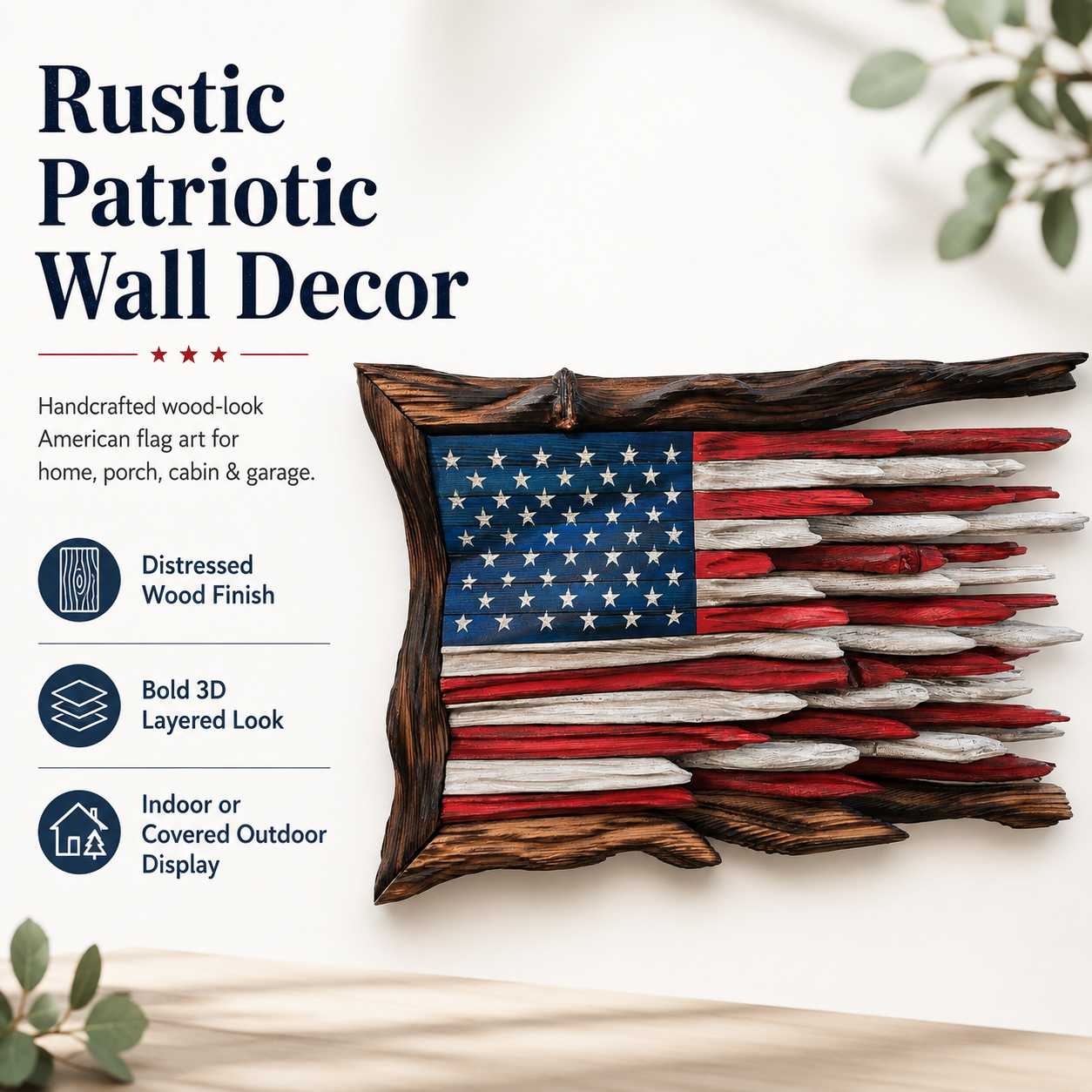 Rustic Wooden American Flag Wall Decor