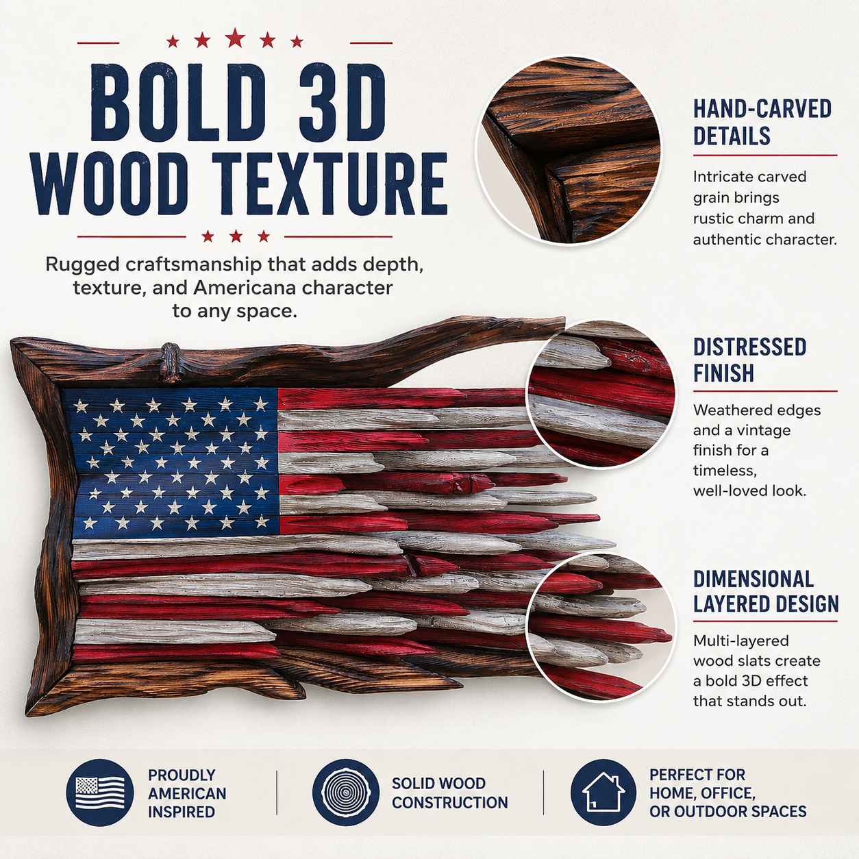 Rustic Wooden American Flag Wall Decor