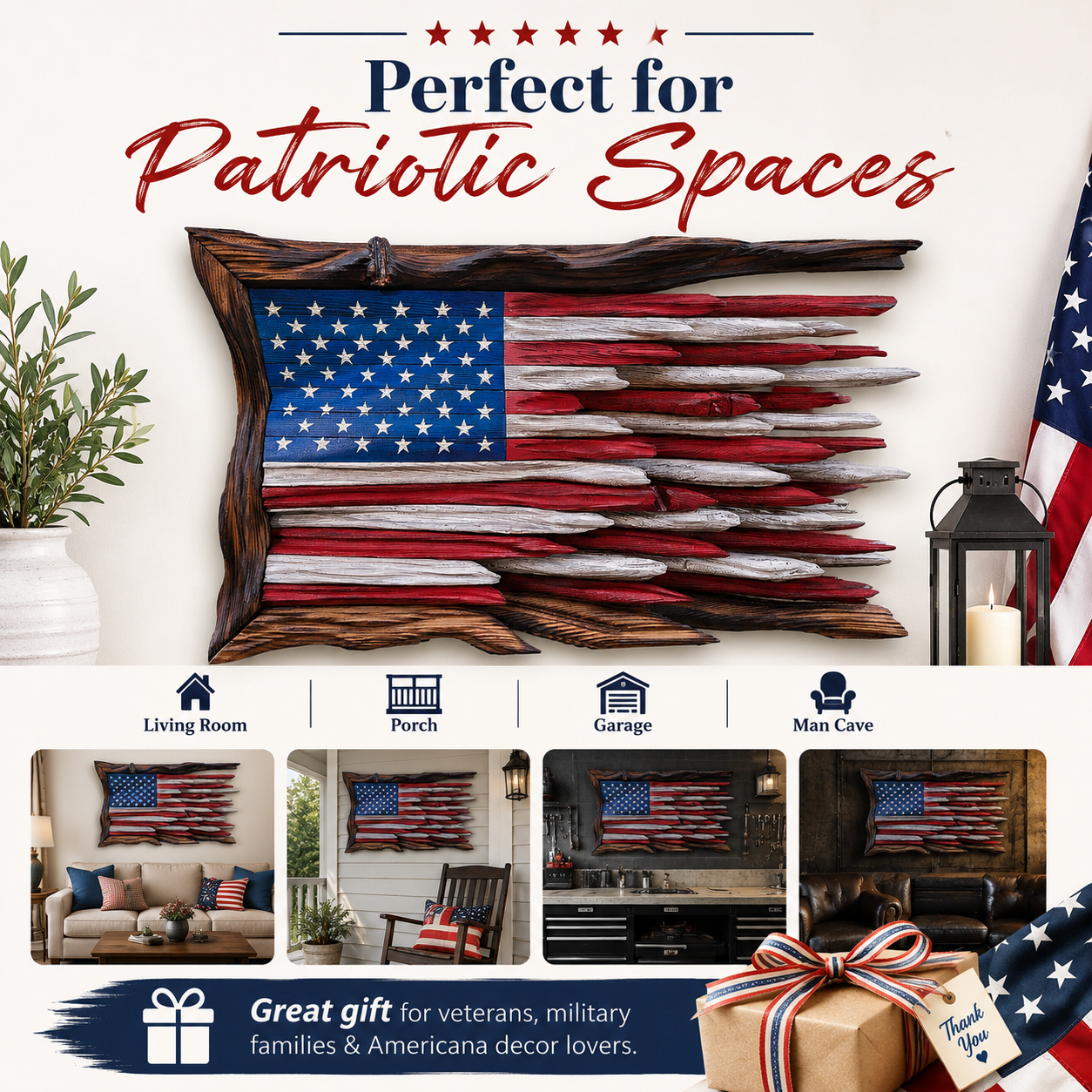 Rustic Wooden American Flag Wall Decor